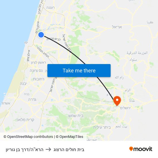 הרא''ה/דרך בן גוריון to בית חולים הרצוג map