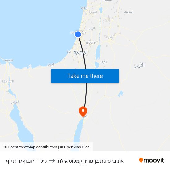כיכר דיזנגוף/דיזנגוף to אוניברסיטת בן גוריון קמפוס אילת map