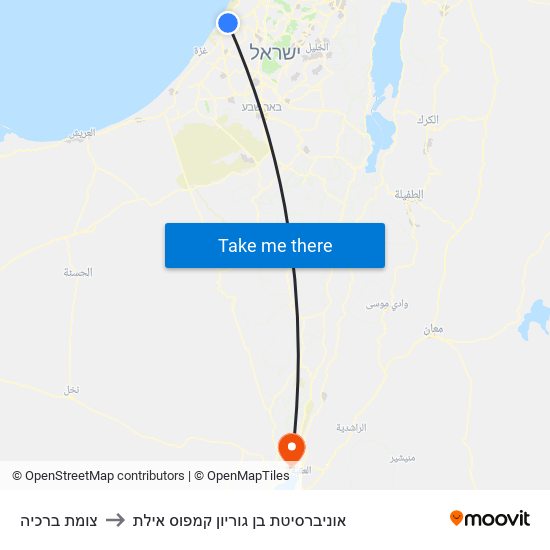 צומת ברכיה to אוניברסיטת בן גוריון קמפוס אילת map