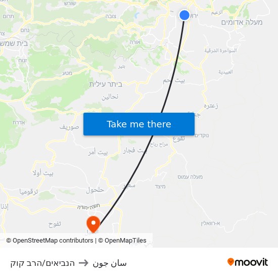 הנביאים/הרב קוק to سان جون map