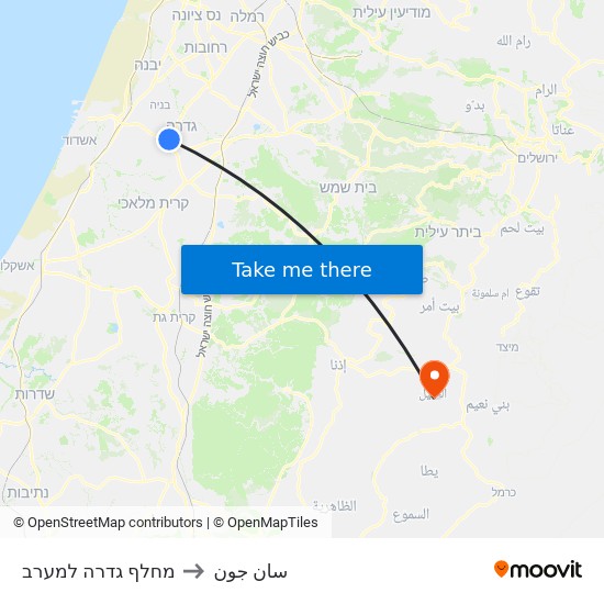 מחלף גדרה למערב to سان جون map