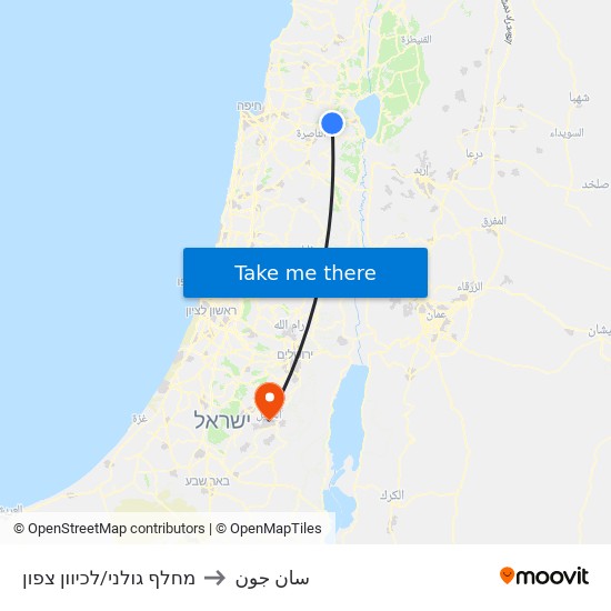 מחלף גולני/לכיוון צפון to سان جون map