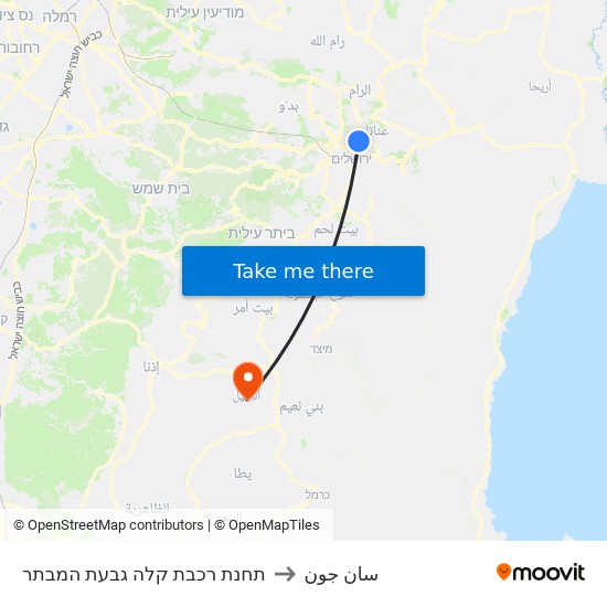 תחנת רכבת קלה גבעת המבתר to سان جون map