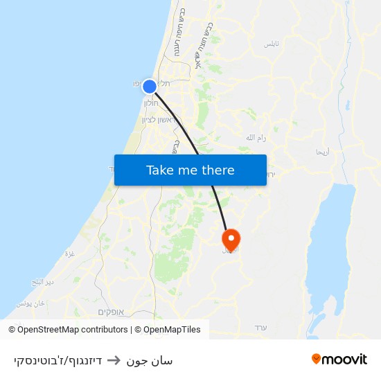 דיזנגוף/ז'בוטינסקי to سان جون map