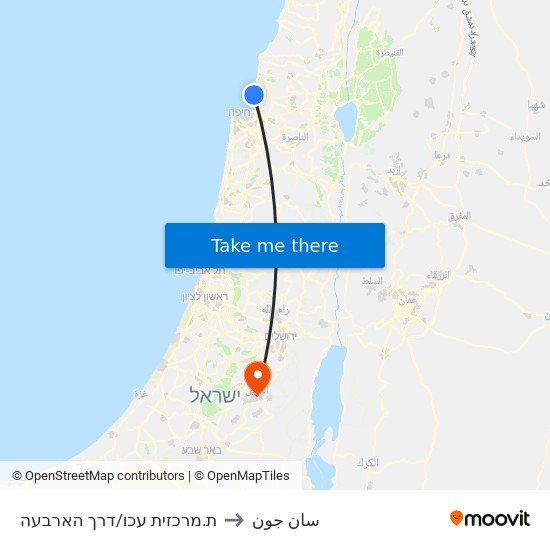 ת.מרכזית עכו/דרך הארבעה to سان جون map