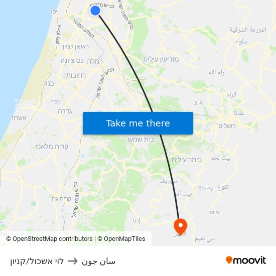 קניון קרית אונו/דרך לוי אשכול to سان جون map