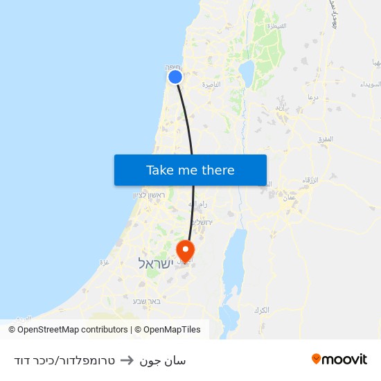 טרומפלדור/כיכר דוד to سان جون map