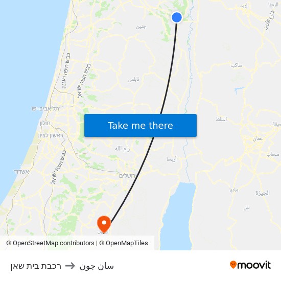 רכבת בית שאן to سان جون map