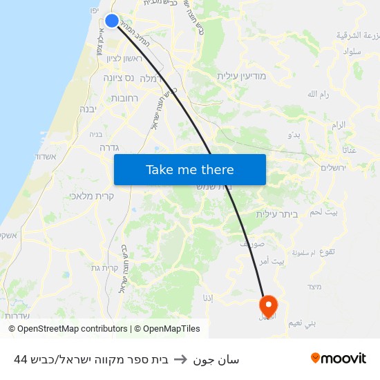 בית ספר מקווה ישראל/כביש 44 to سان جون map