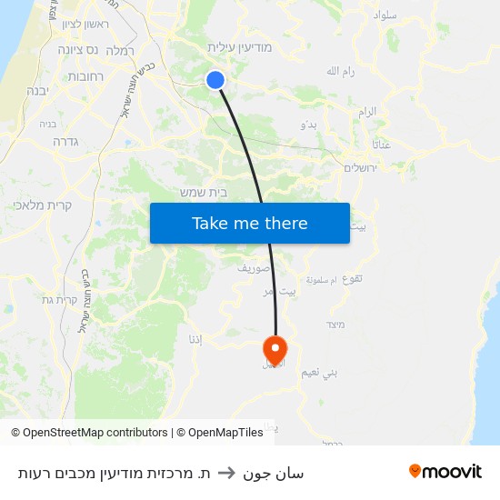 ת. מרכזית מודיעין מכבים רעות to سان جون map