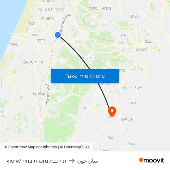 ת.רכבת מזכרת בתיה/איסוף to سان جون map