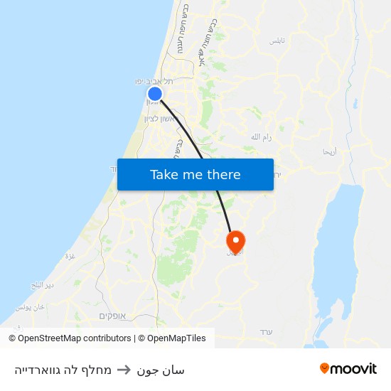 מחלף לה גווארדייה to سان جون map