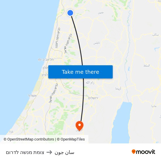 צומת מנשה לדרום to سان جون map