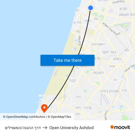 דרך ההגנה/המעפילים to Open University Ashdod map