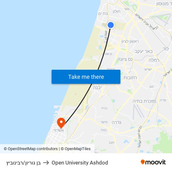 בן גוריון/רבינוביץ to Open University Ashdod map