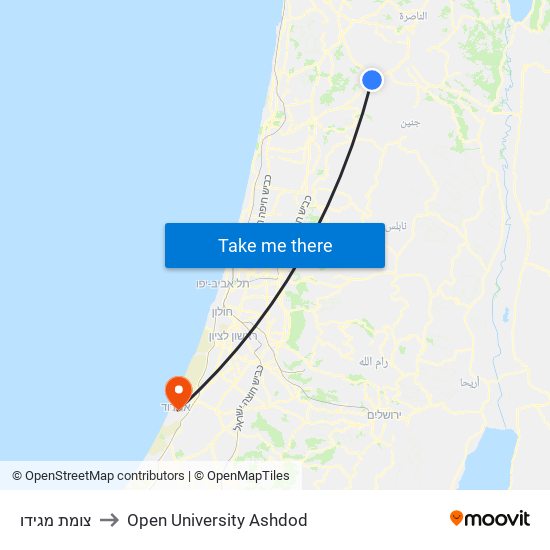 צומת מגידו to Open University Ashdod map