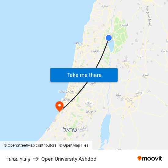 קיבוץ עמיעד to Open University Ashdod map