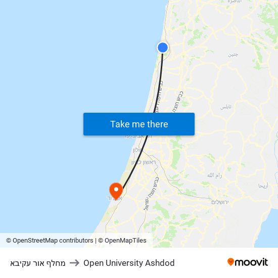 מחלף אור עקיבא to Open University Ashdod map