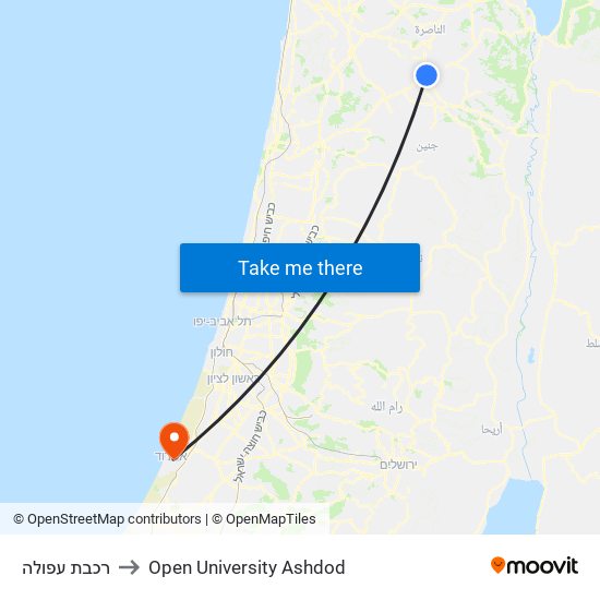 רכבת עפולה to Open University Ashdod map