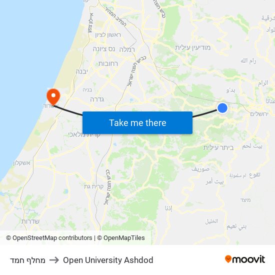 מחלף חמד to Open University Ashdod map