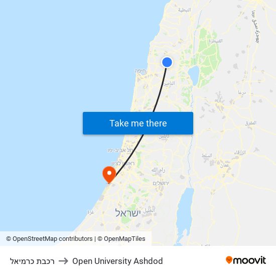 רכבת כרמיאל to Open University Ashdod map