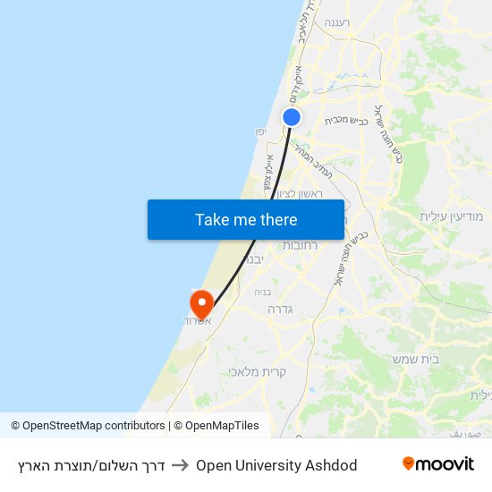 דרך השלום/תוצרת הארץ to Open University Ashdod map