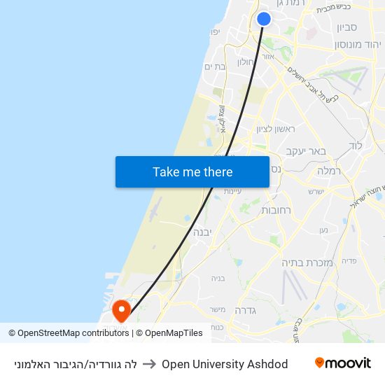 לה גוורדיה/הגיבור האלמוני to Open University Ashdod map