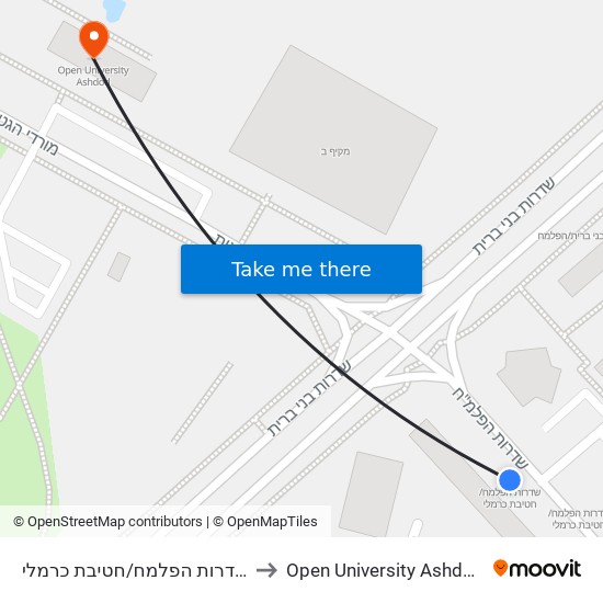 שדרות הפלמח/חטיבת כרמלי to Open University Ashdod map