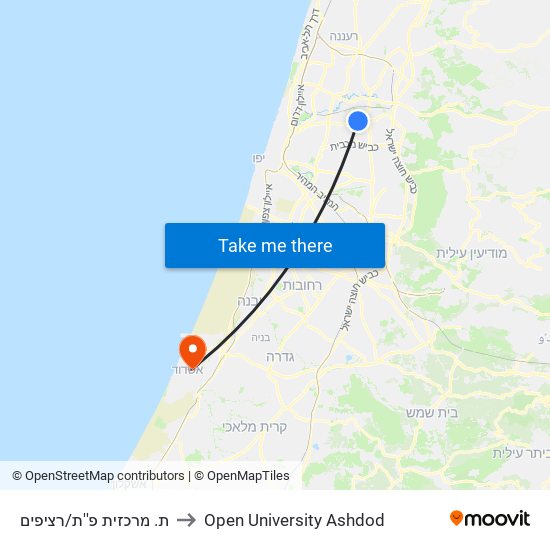 ת. מרכזית פ''ת/רציפים to Open University Ashdod map