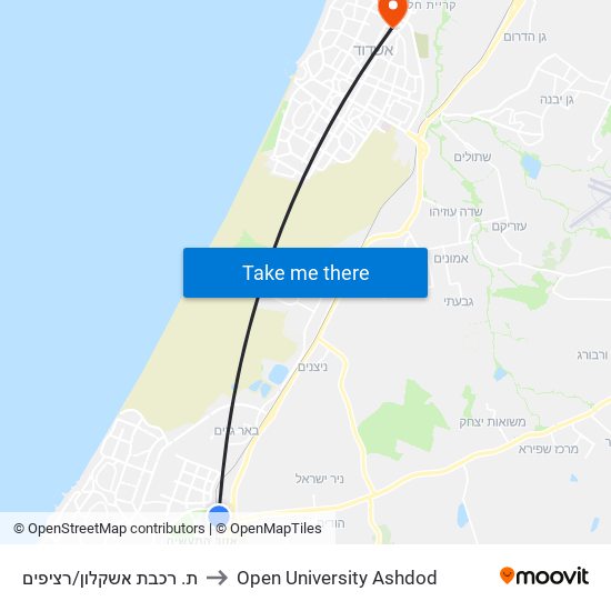 ת. רכבת אשקלון/רציפים to Open University Ashdod map