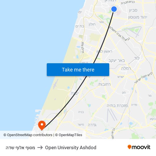 מסוף אלוף שדה to Open University Ashdod map