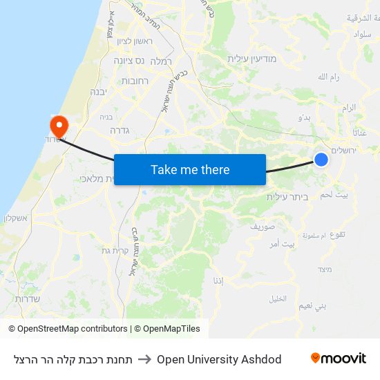 תחנת רכבת קלה הר הרצל to Open University Ashdod map