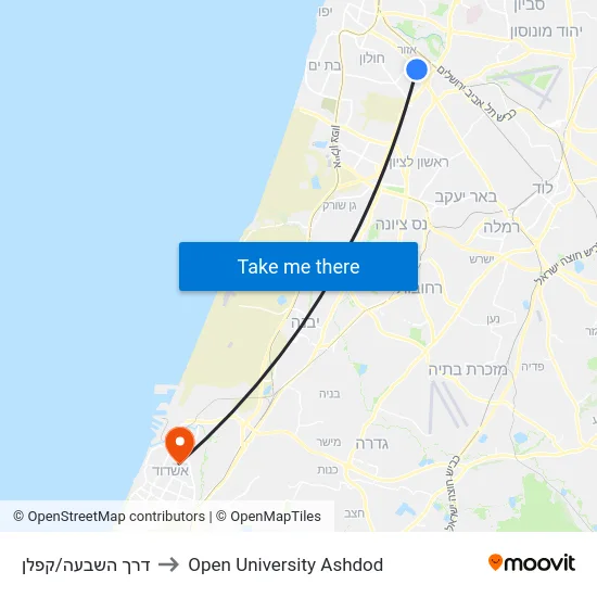 דרך השבעה/קפלן to Open University Ashdod map