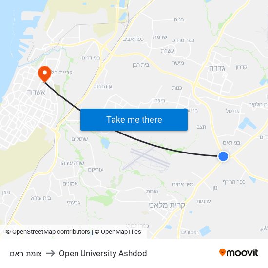 צומת ראם to Open University Ashdod map