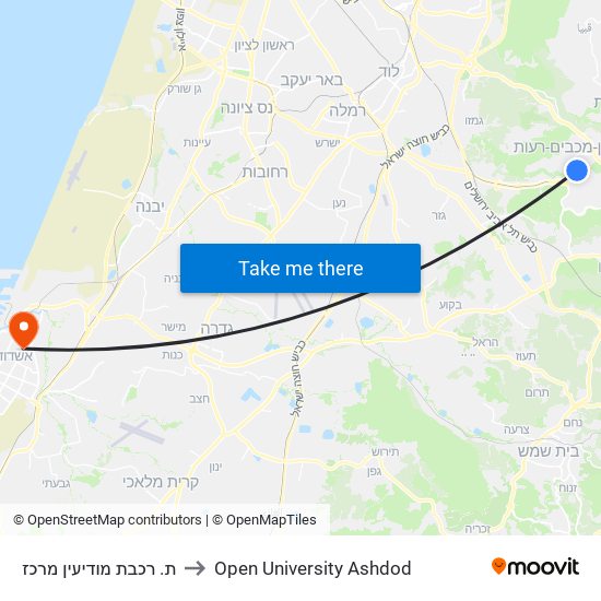 ת. רכבת מודיעין מרכז to Open University Ashdod map