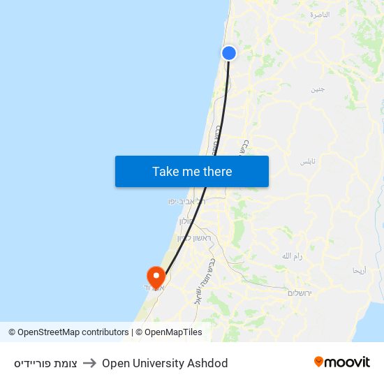 צומת פוריידיס to Open University Ashdod map