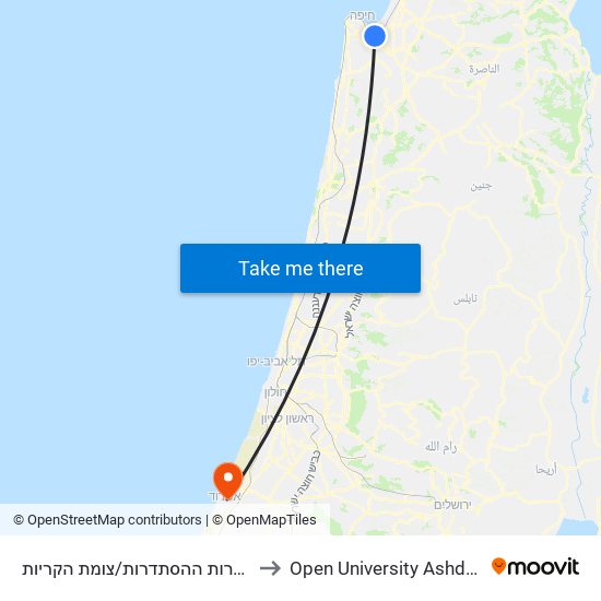 שדרות ההסתדרות/צומת הקריות to Open University Ashdod map