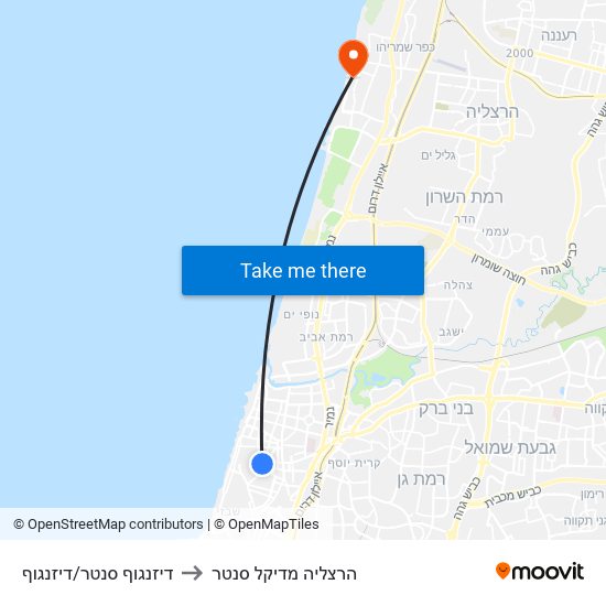 דיזנגוף סנטר/דיזנגוף to הרצליה מדיקל סנטר map