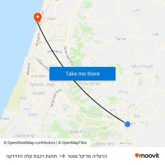 תחנת רכבת קלה הדוידקה to הרצליה מדיקל סנטר map