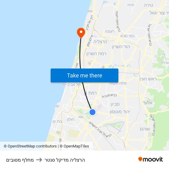 מחלף מסובים to הרצליה מדיקל סנטר map