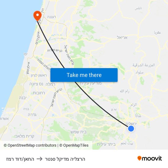 החאן/דוד רמז to הרצליה מדיקל סנטר map