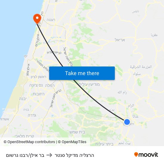 בר אילן/רבנו גרשום to הרצליה מדיקל סנטר map