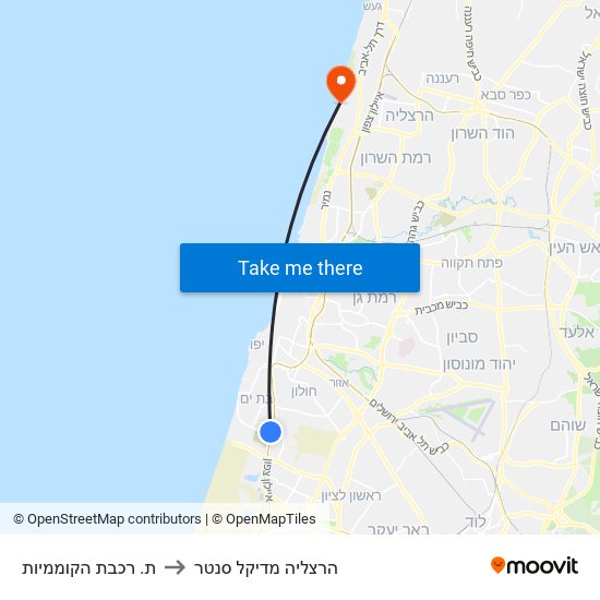 ת. רכבת הקוממיות to הרצליה מדיקל סנטר map