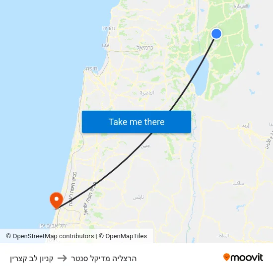 קניון לב קצרין to הרצליה מדיקל סנטר map