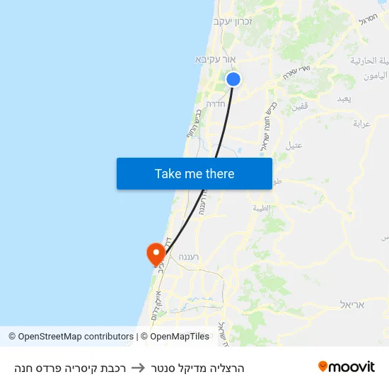 רכבת קיסריה פרדס חנה to הרצליה מדיקל סנטר map