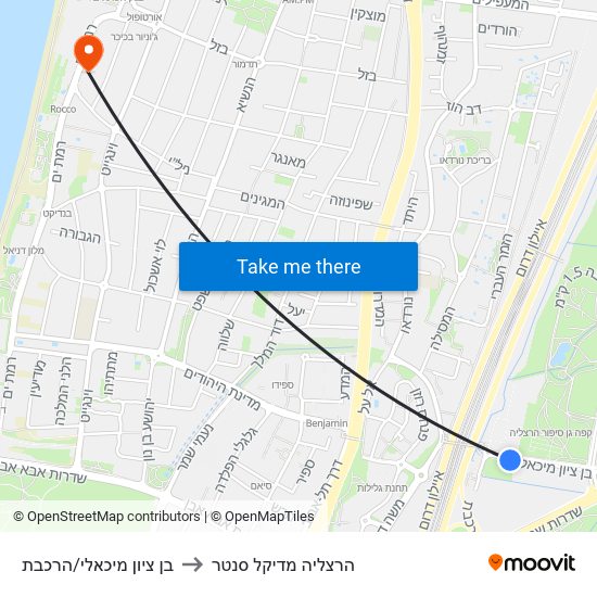 בן ציון מיכאלי/הרכבת to הרצליה מדיקל סנטר map