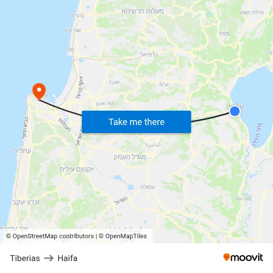 Tiberias to Haifa map