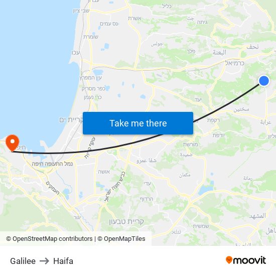 Galilee to Haifa map