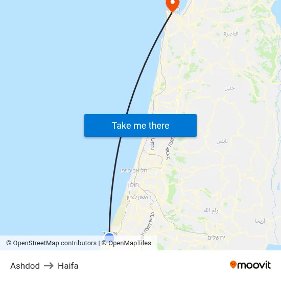 Ashdod to Haifa map