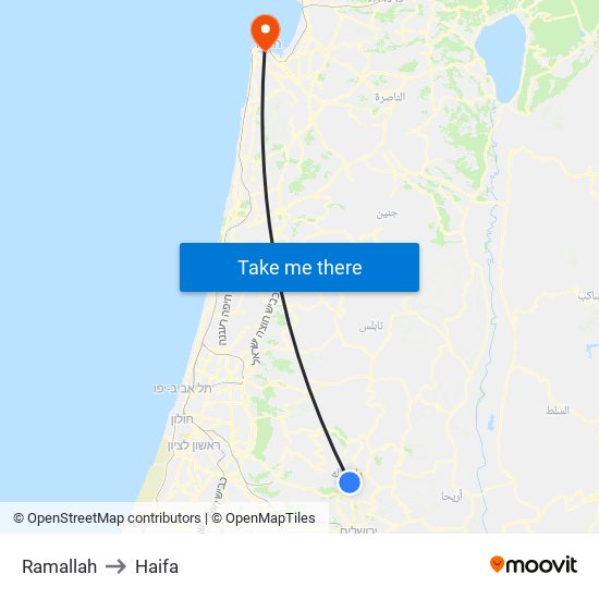 Ramallah to Haifa map